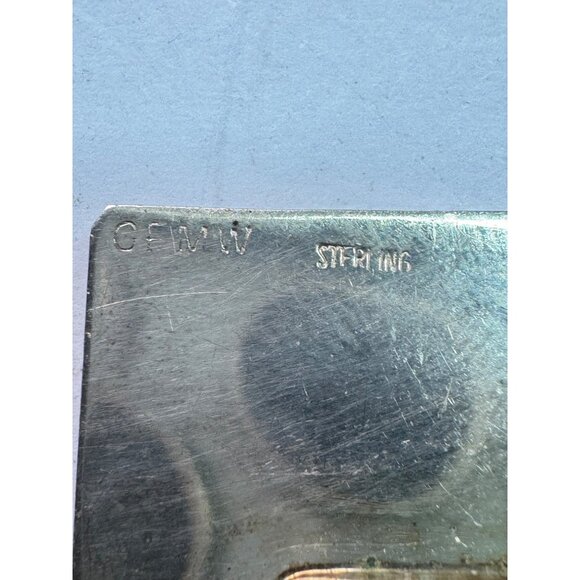 Estate Sterling Silver Moose & Pine Tree Malachite Inlay Rectangular Brooch Pin - Picture 5 of 8